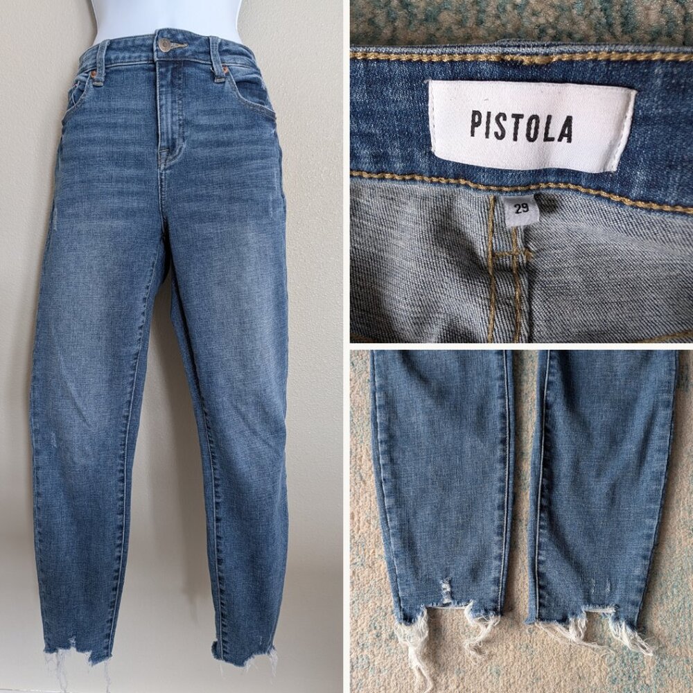 PISTOLA Audrey Crop Mid Rise Skinny Jeans 29 Blue Raw Hem